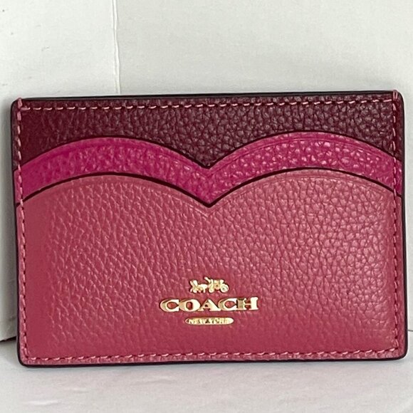 Coach Scalloped Heart Card Case Red Pebbled Leather CU138 Slim Wallet - Picture 5 of 5